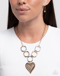 Paparazzi Accessories-Focused Affection Gold Heart Necklace Set