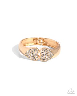 Paparazzi Accessories-Romantic Rhapsody Gold Hinge Cuff Heart Bracelet