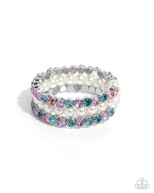 Paparazzi Accessories-Grandiose Glitz White Pearls Glassy Gem Bracelet