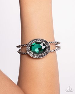 Paparazzi Accessories-Braided Balance Green Oval Silver Cuff Bracelet
