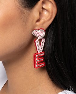 Paparazzi Accessories-Visible Valentines Pink Seed Bead LOVE Earrings