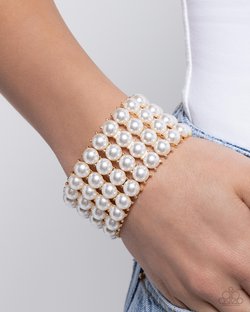 Paparazzi Accessories-Ombre' Overture White Glossy Pearl Bracelet