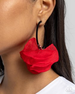 Paparazzi Accessories-Passionate Promenade Red Chiffon Hoop Earrings