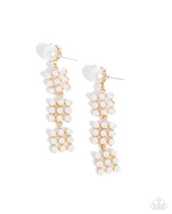 Paparazzi Accessories-Pearl Pastime Gold Glossy White Pearl Earrings