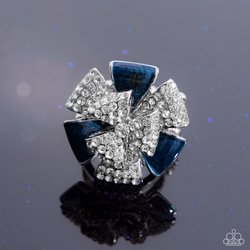 Paparazzi Accessories-Persuasive Pizzazz Silver Ribbon Blue Petal Ring