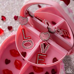 Paparazzi Accessories-Visible Valentines Pink Seed Bead LOVE Earrings