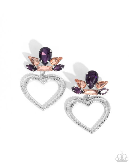 Paparazzi Accessories-Pushing Perfection Silver Teardrop Purple Gem Earrings