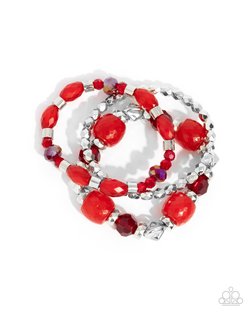 Paparazzi Accessories-Defaced Dare Red Scarlet Smile Bead Bracelet