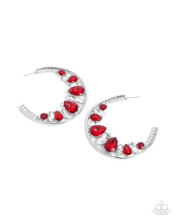 Paparazzi Accessories-Refined Rewind Silver Hoop Red Teardrop Earrings