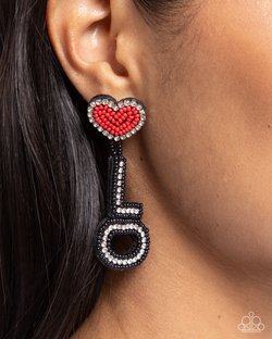 Paparazzi Accessories-Visible Valentines Red Seed Bead LOVE Earrings