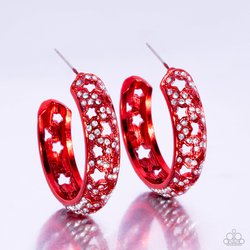 Paparazzi Accessories-Stellar Significance Red Starry Hoop Curl Earrings