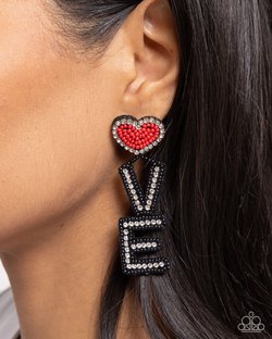 Paparazzi Accessories-Visible Valentines Red Seed Bead LOVE Earrings