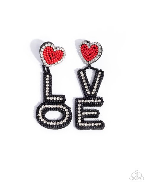 Paparazzi Accessories-Visible Valentines Red Seed Bead LOVE Earrings