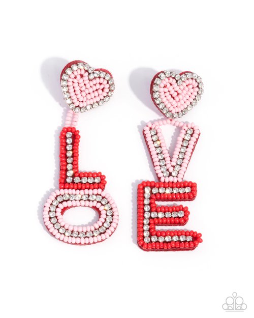 Paparazzi Accessories-Visible Valentines Pink Seed Bead LOVE Earrings