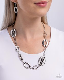 Paparazzi Accessories-Big Fan Of Yours Silver Oval Smoky Necklace Set