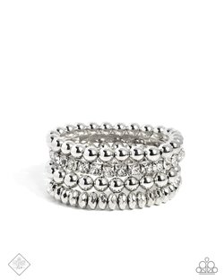 Paparazzi Accessories-Confined Character Silver Bead White Gem Bracelet