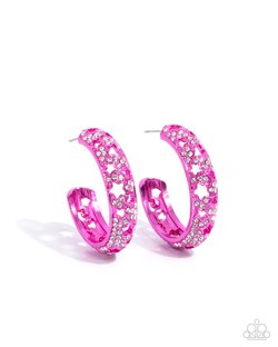 Paparazzi Accessories-Stellar Significance Pink Starry Hoop Earrings