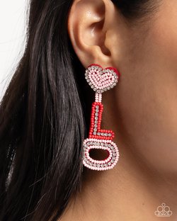 Paparazzi Accessories-Visible Valentines Pink Seed Bead LOVE Earrings
