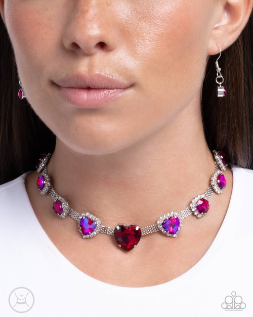 Paparazzi Accessories-Valentines Vibe Fuchsia Pink Heart Choker Set
