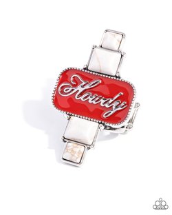 Paparazzi Accessories-Howdy Holiday White Marbled Red Frame Ring