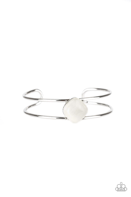 Paparazzi Accessories-Turn Up The Glow White Cuff Bracelet