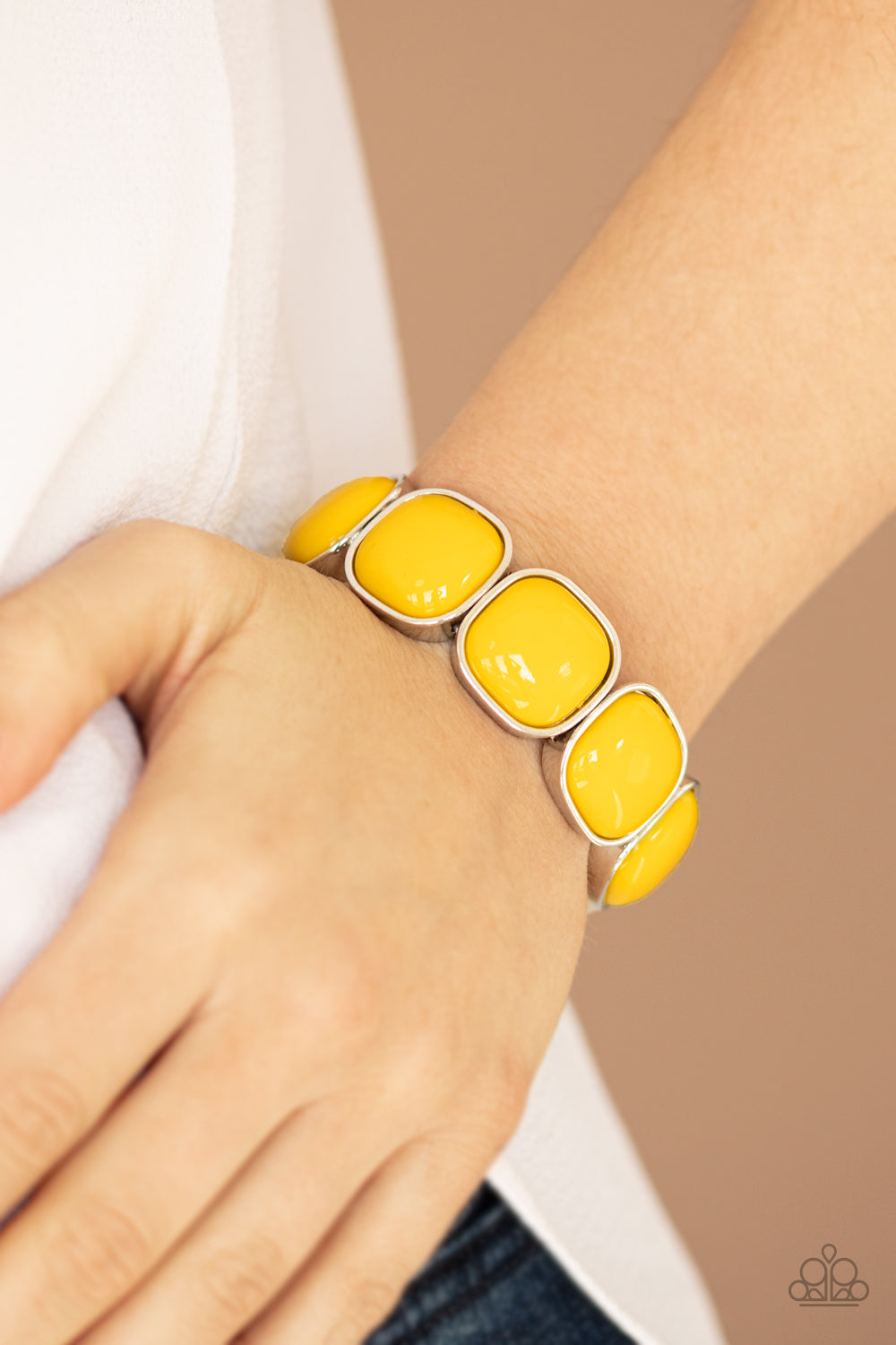 Paparazzi Accessories-Vivacious Volume Yellow Stretch Bracelet