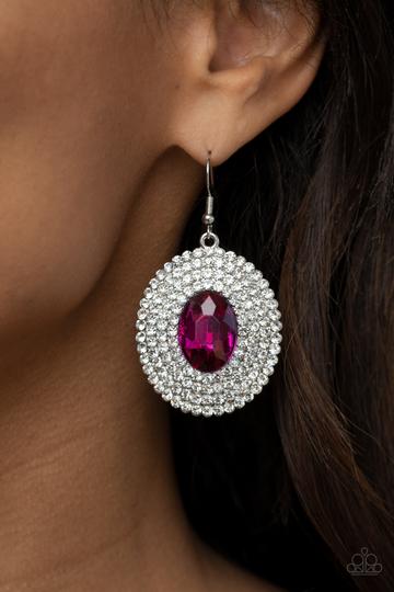 Paparazzi Accessories-FIERCE Field Pink Oval Earrings