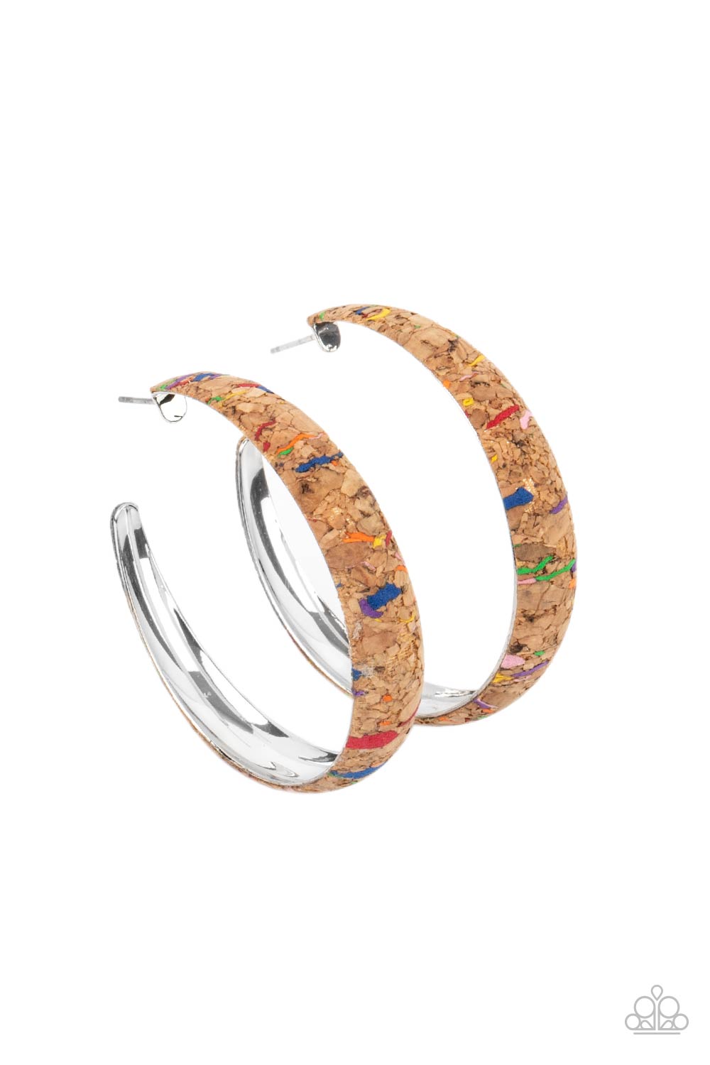 Paparazzi Accessories-A CORK In The Road Multi Cork Silver Hoop Earrings