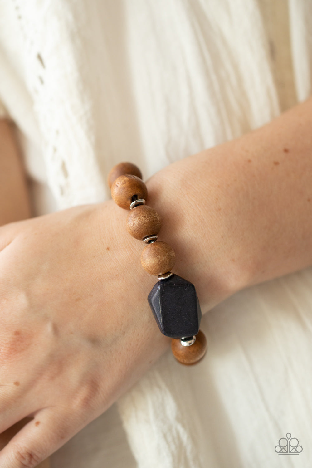 Paparazzi Accessories- Abundantly Artisan Brown Wooden Black Stone Bracelet