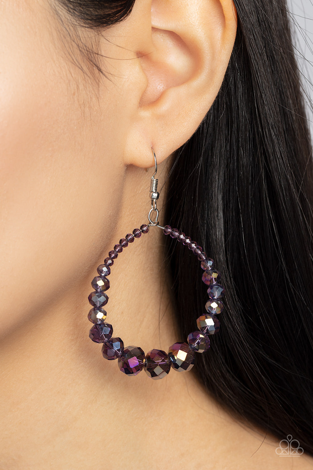 Paparazzi Accessories-Astral Aesthetic Purple Flashy Hoop Earrings