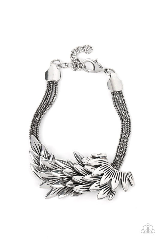 Paparazzi Accessories-BOA and Arrow Silver Feathery Rustic Bracelet