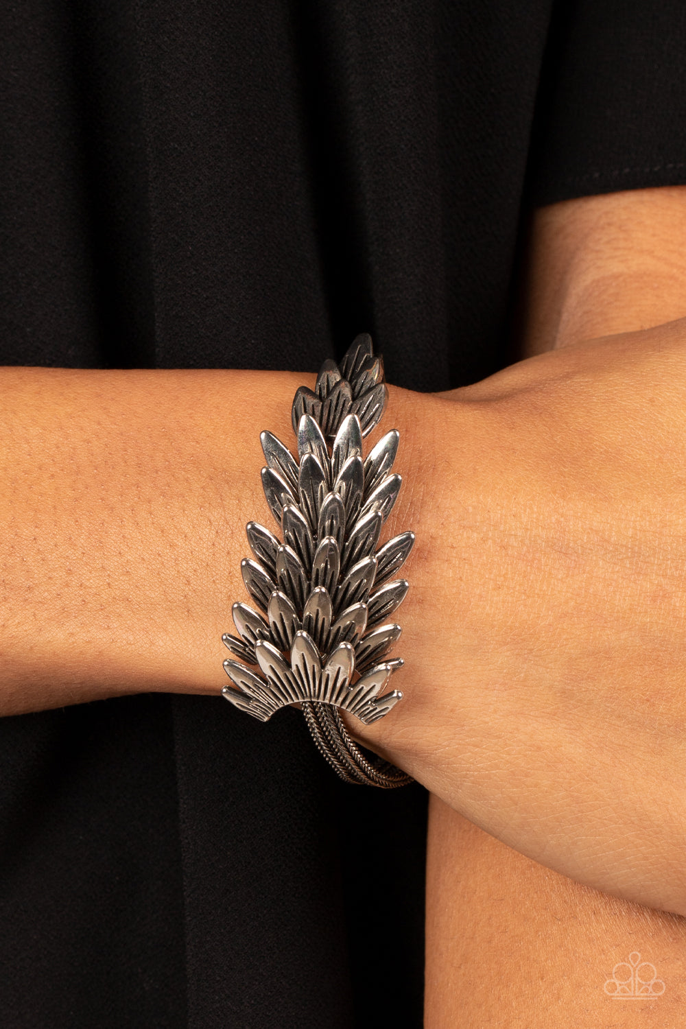 Paparazzi Accessories-BOA and Arrow Silver Feathery Rustic Bracelet