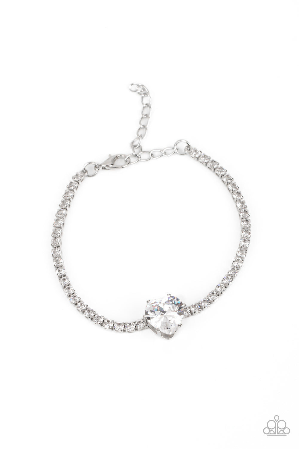 Paparazzi Accessories-Bedazzled Beauty White Glassy Heart Gem Bracelet