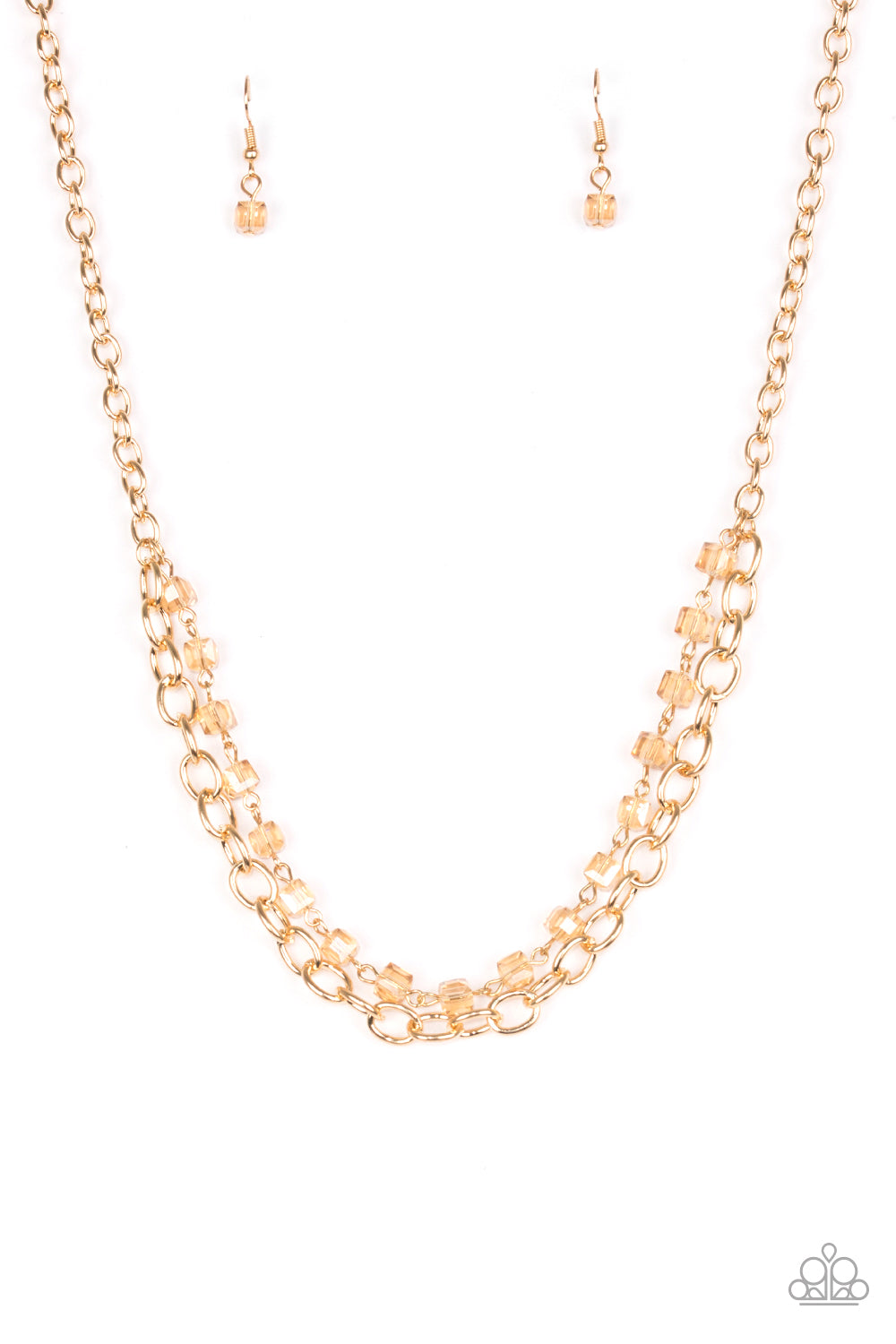 Paparazzi Accessories-Block Party Princess Gold Crystal Necklace Set