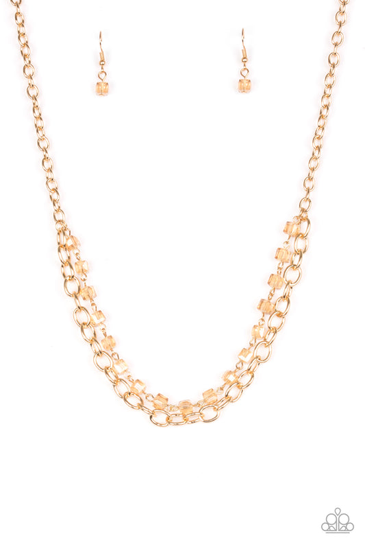Paparazzi Accessories-Block Party Princess Gold Crystal Necklace Set