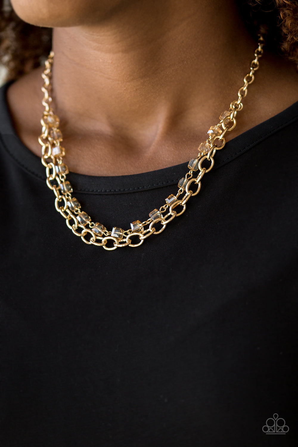 Paparazzi Accessories-Block Party Princess Gold Crystal Necklace Set