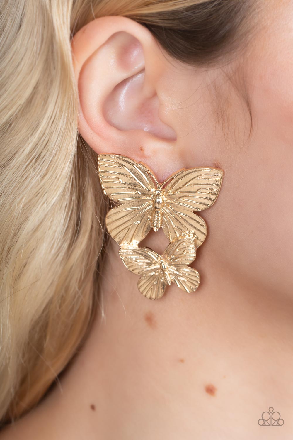 Paparazzi Accessories-Blushing Butterflies Gold Veined Butterfly Earrings