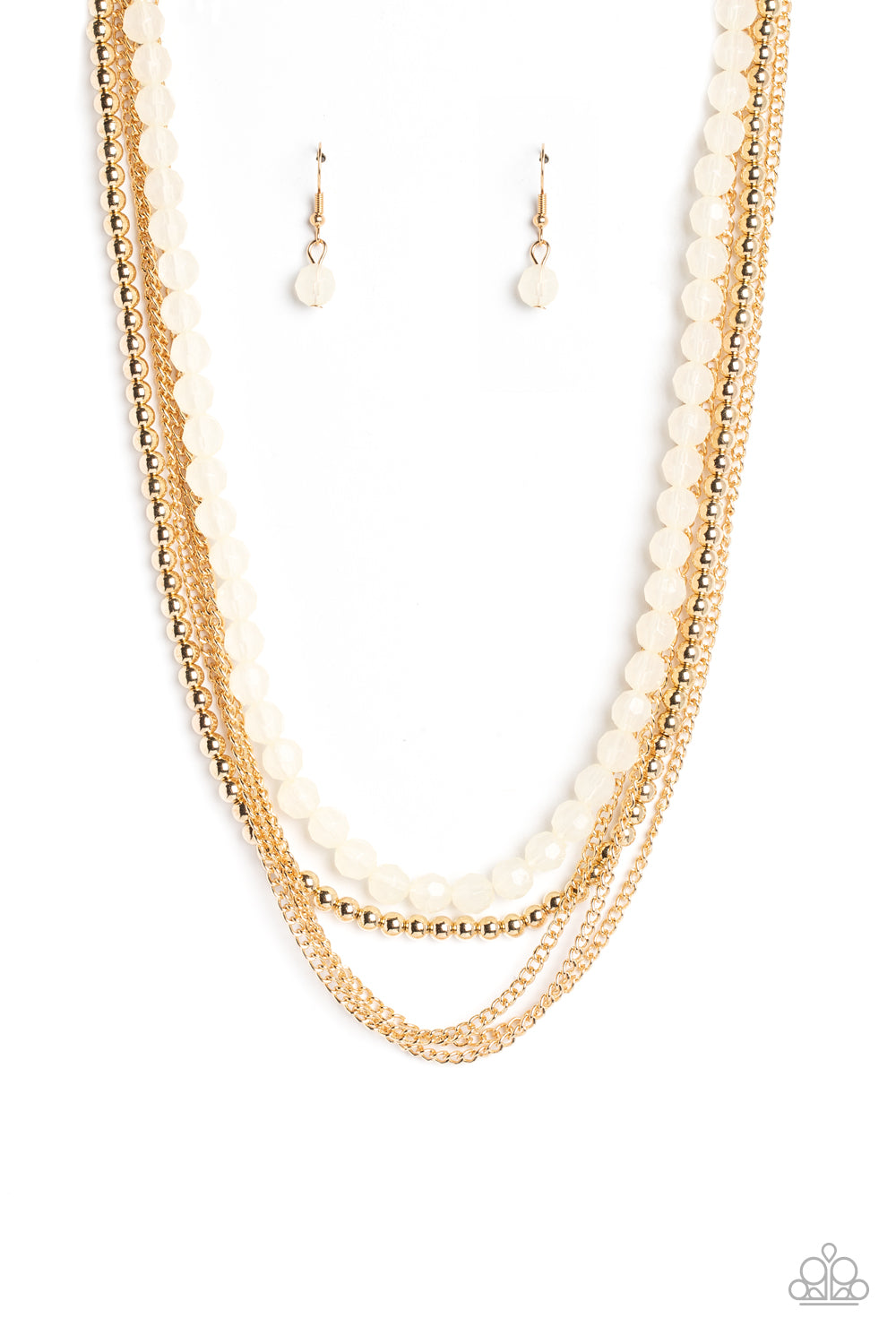 Paparazzi Accessories-Boardwalk Babe Classic Gold/Ivory Bead Necklace Set