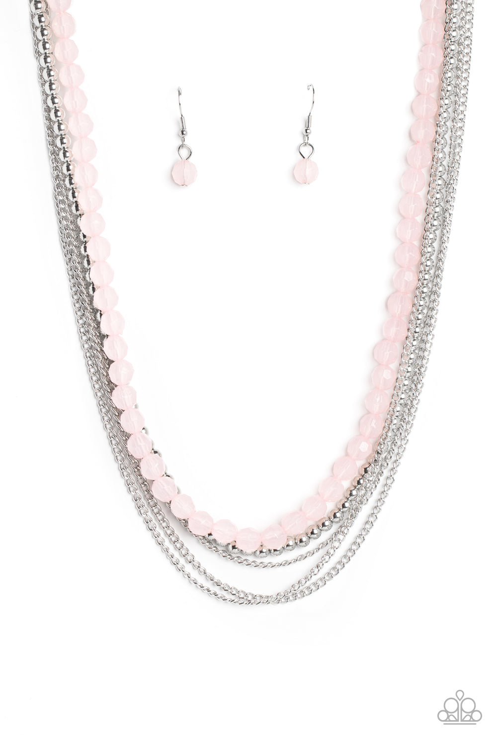 Paparazzi Accessories-Boardwalk Babe Pink Opaque Silver Chain Necklace Set