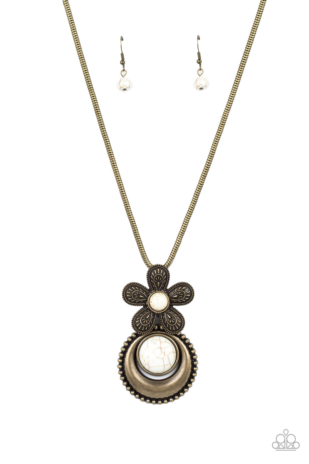 Paparazzi Accessories-Bohemian Blossoms Brass Flower Necklace Set