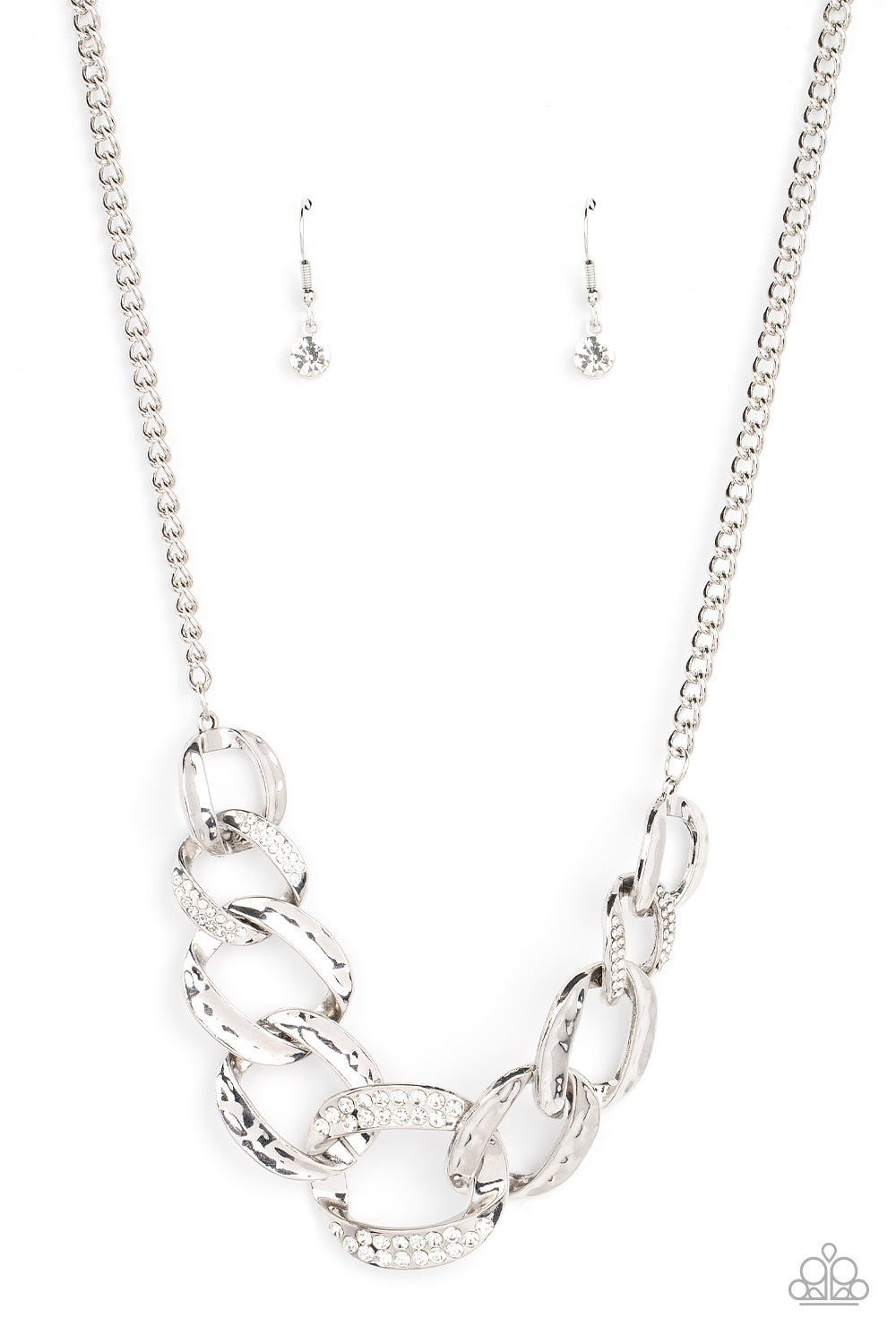 Paparazzi Accessories-Bombshell Bling White Rhinestone Silver Link Necklace Set