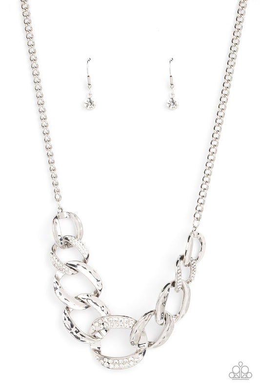 Paparazzi Accessories-Bombshell Bling White Rhinestone Silver Link Necklace Set