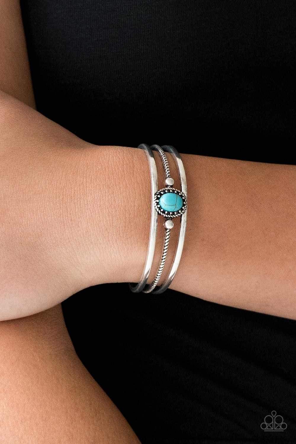 Paparazzi Accessories-Borderline Borderland Blue Cuff Bracelet