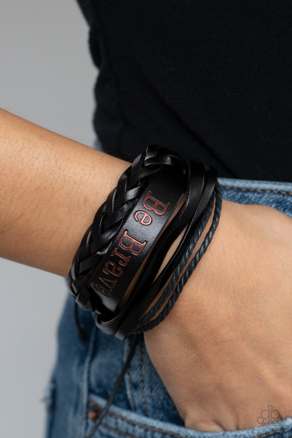 Paparazzi Accessories-Brave Soul Black Leather Bracelet
