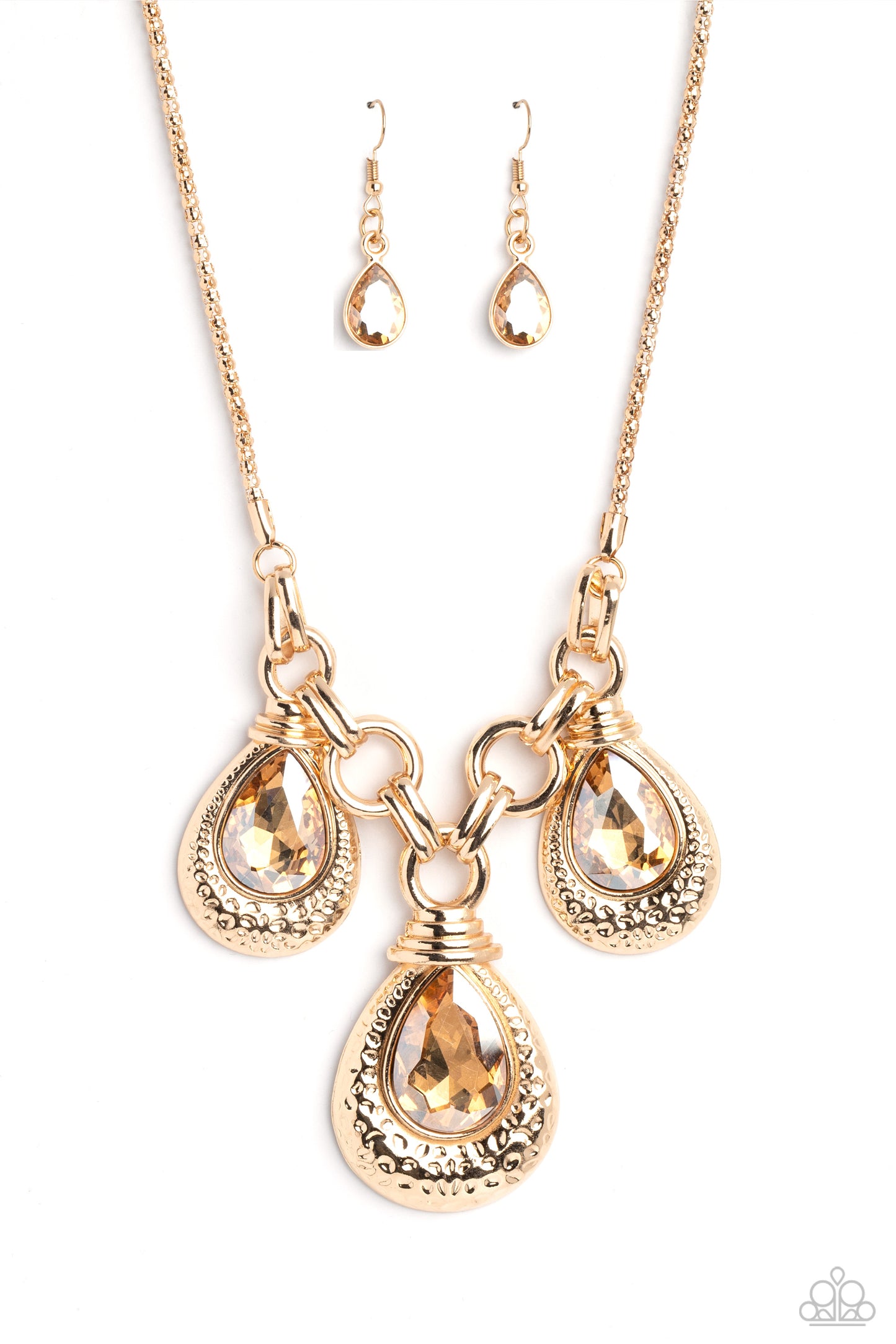 Paparazzi Accessories-Built Beacon Gold Trio Teardrop Necklace Set
