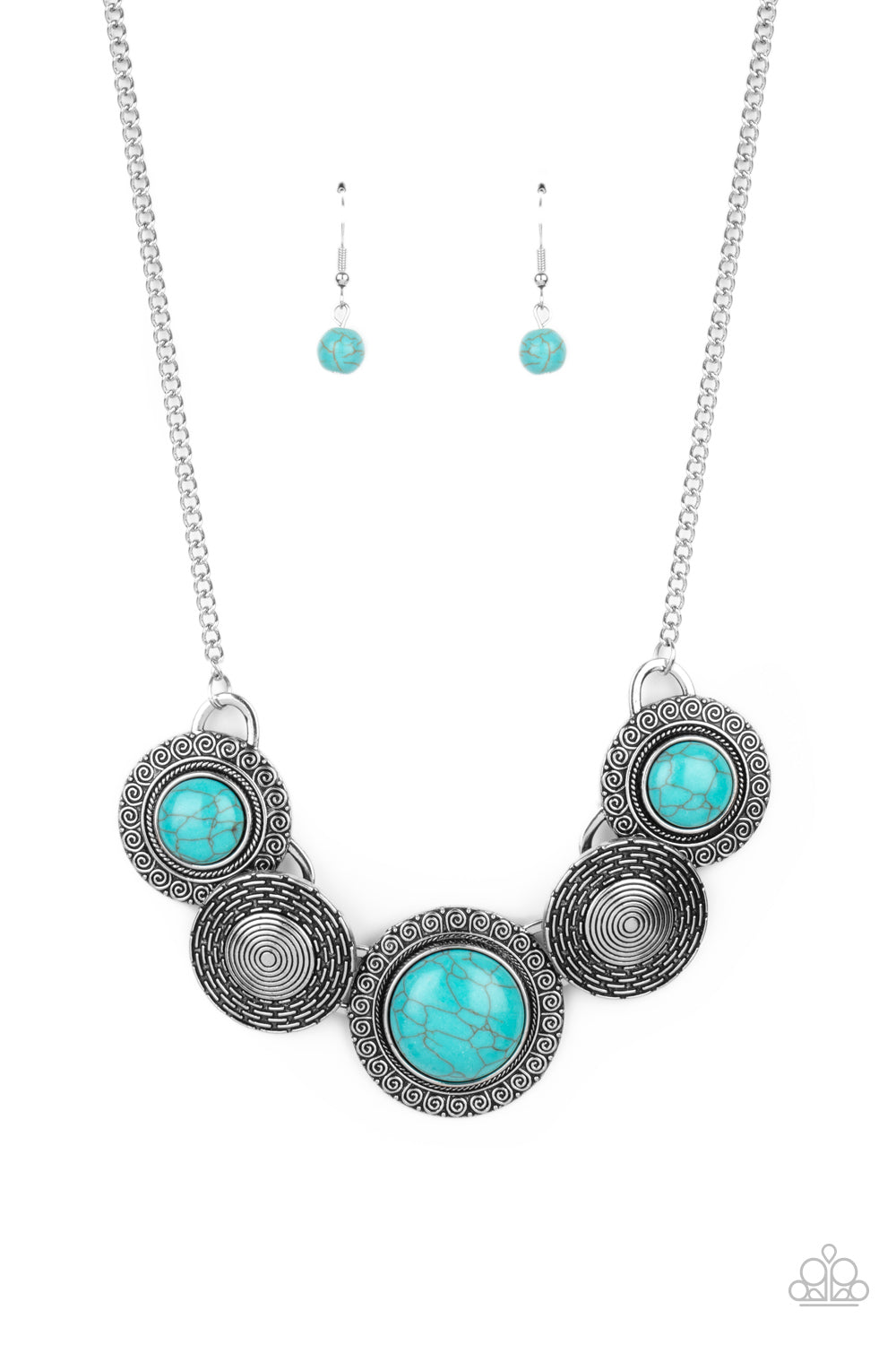 Paparazzi Accessories-Canyon Cottage Blue Turquoise Stone Necklace Set