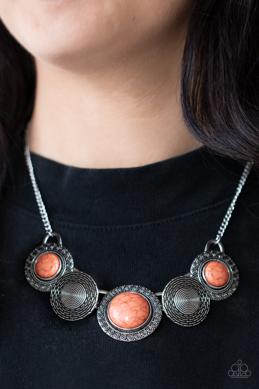 Paparazzi Accessories-Canyon Cottage Orange Swirly Stone Necklace Set