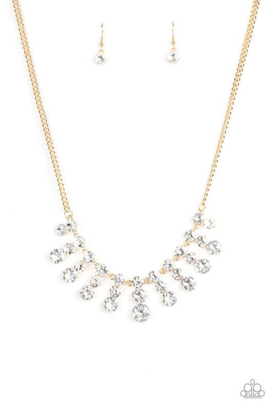Paparazzi Accessories-Celebrity Couture Gold Glassy White Necklace Set