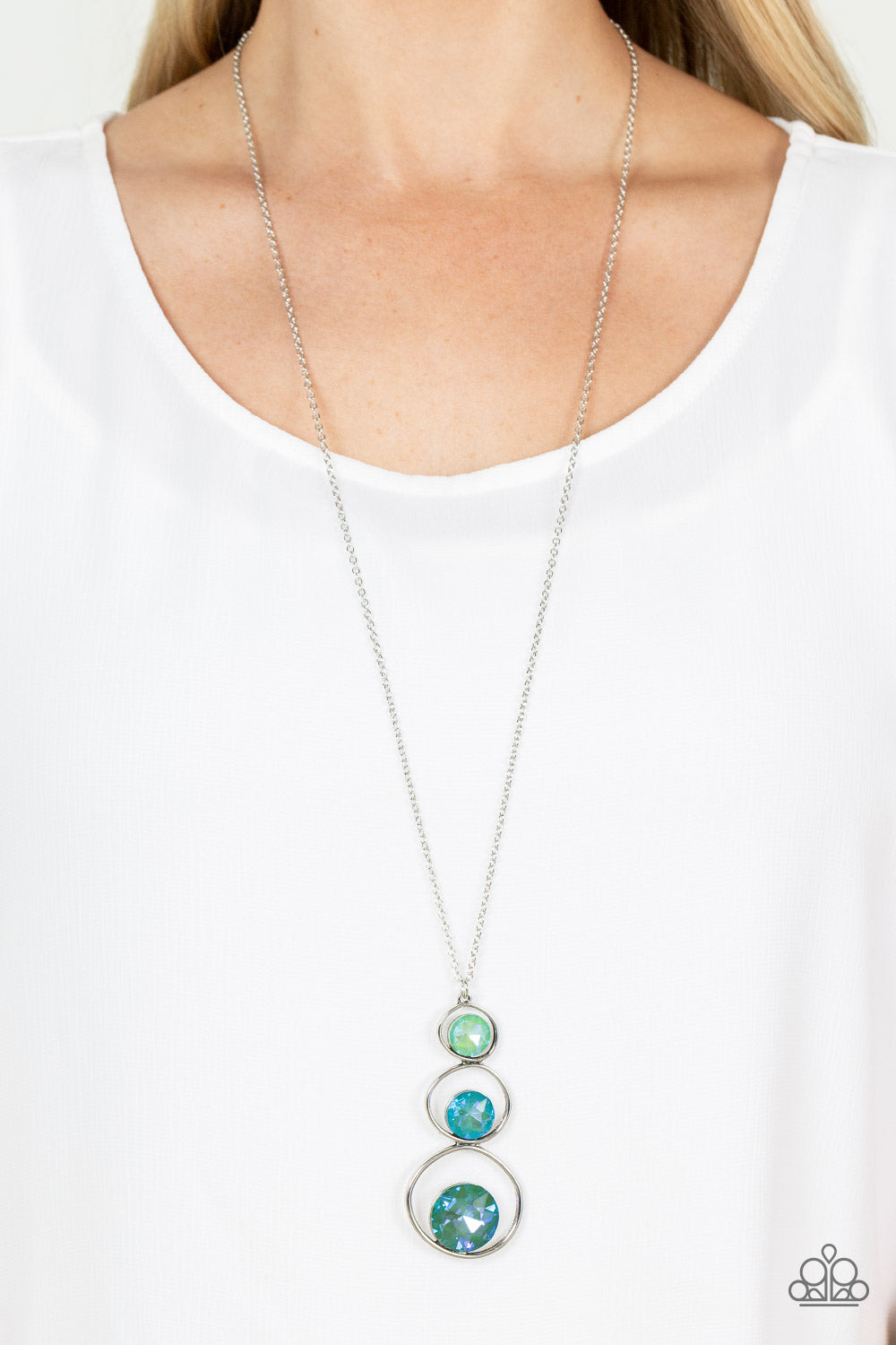 Paparazzi Accessories-Celestial  Courtier Green Trio Opalescent Gem Necklace Set