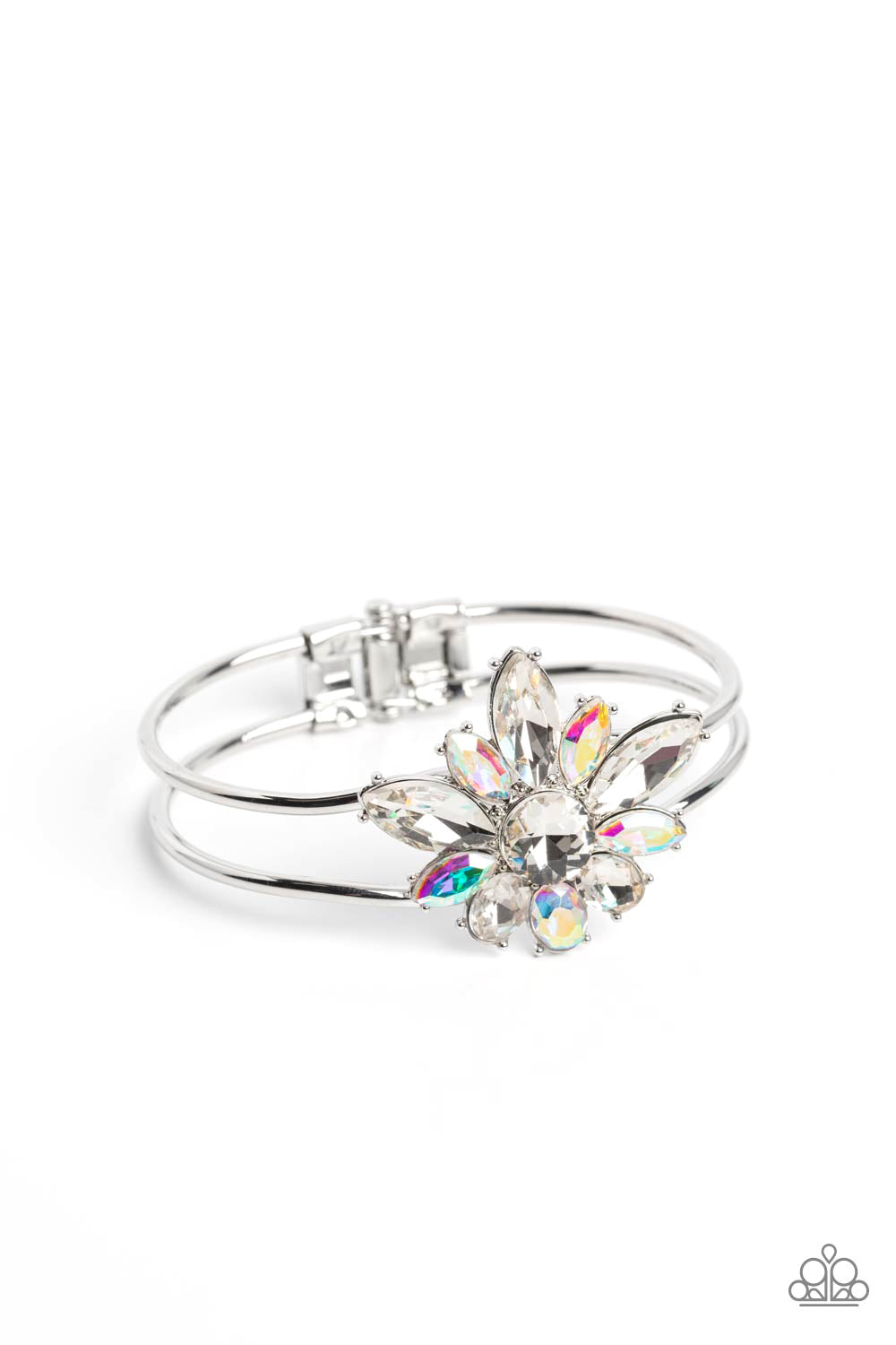 Paparazzi Accessories-Chic Corsage White Iridescent Floral Bracelet